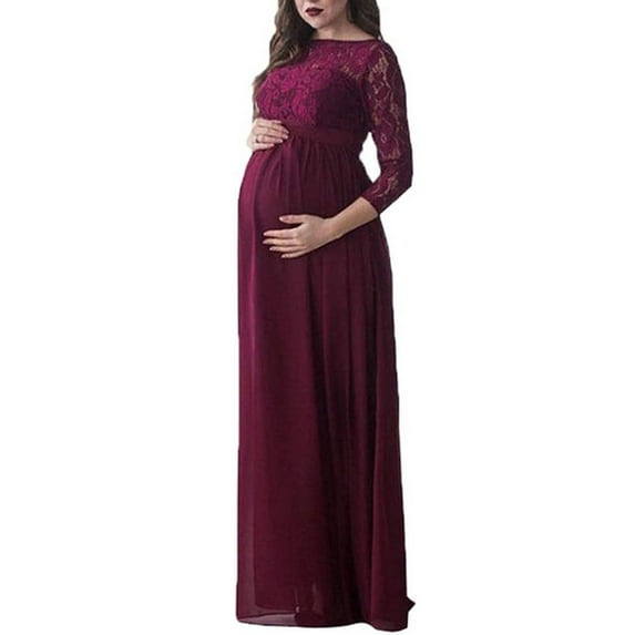 Pregnant Women's Lace Maternity Dress Maxi Gown Photography Photo Dress,3/4 Sleeve Party Dress