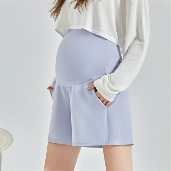 Pregnant Women's Leggings Shortened Pregnant Women's Pants Casual Pregnant Women's Cropped Pants Light Blue XL