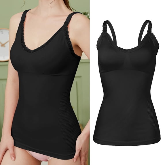 Pregnant Women's Long Front Feeding Vest Post Natal Suspender Lace Bottom Nursing Top No Bra Thin Maternity Camisole, M, C