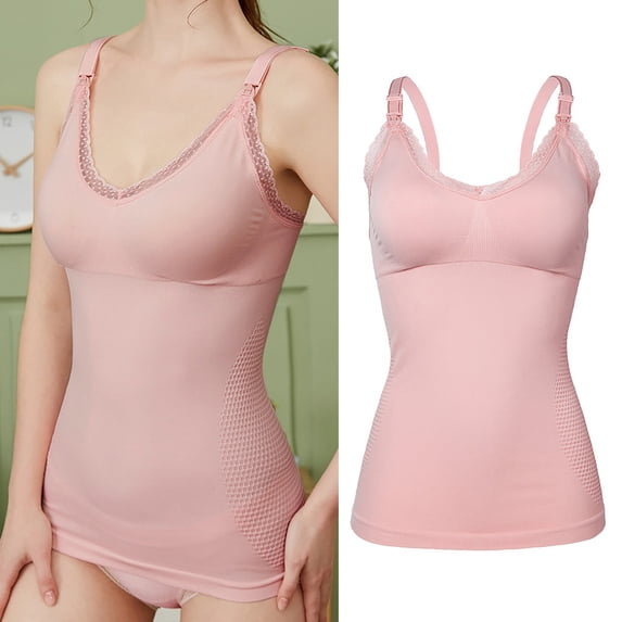 Pregnant Women's Long Front Feeding Vest Post Natal Suspender Lace Bottom Nursing Top No Bra Thin Maternity Camisole, XL, B