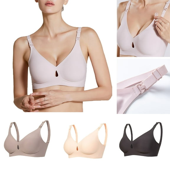 Pregnant Women's Nursing Bra Postpartum Comfort Large Size Wireless Thin Design Everyday Use #Beige,L