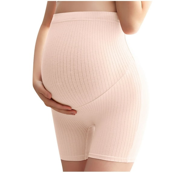 Pregnant Women's Plus Size Solid Color Comfortable Wear-proof Pants Shorts Leggings Beige XXXXL