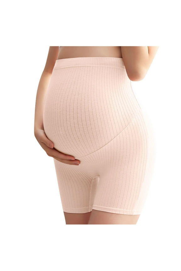 Pregnant Women's Plus Size Solid Color Comfortable Wear-proof Pants Shorts Leggings Beige XXXXXL