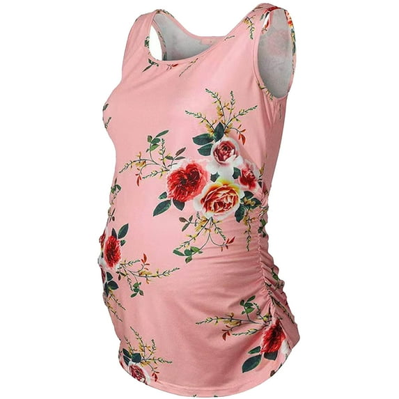 Pregnant Women's Sleeveless Summer Tank Tops Printing Round Neck Casual Tops Blouses Pink L