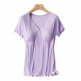 thumbnail image 1 of Pregnant Womens Nursing Color Round Neck Short Sleeve Round Neck Breastfeeding Blouse Purple XXL, 1 of 3