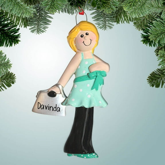 Pregnant with Green Dress - Blonde - Personalized Christmas Ornament - Perfect Stocking Stuffer - Great Gift Ideas