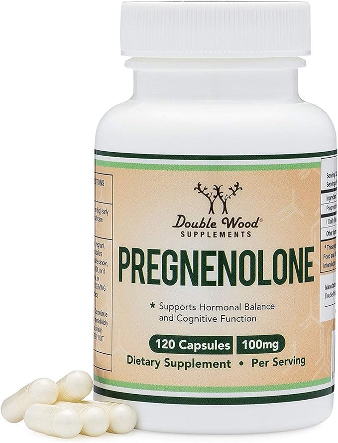 Pregnenolone 100mg per Serving (Converted to Progesterone to Boost Progesterone Levels) - Third Party Tested - 120 Capsules (50mg per Capsule) - Manufactured in The USA, Non-GMO by Double Wood