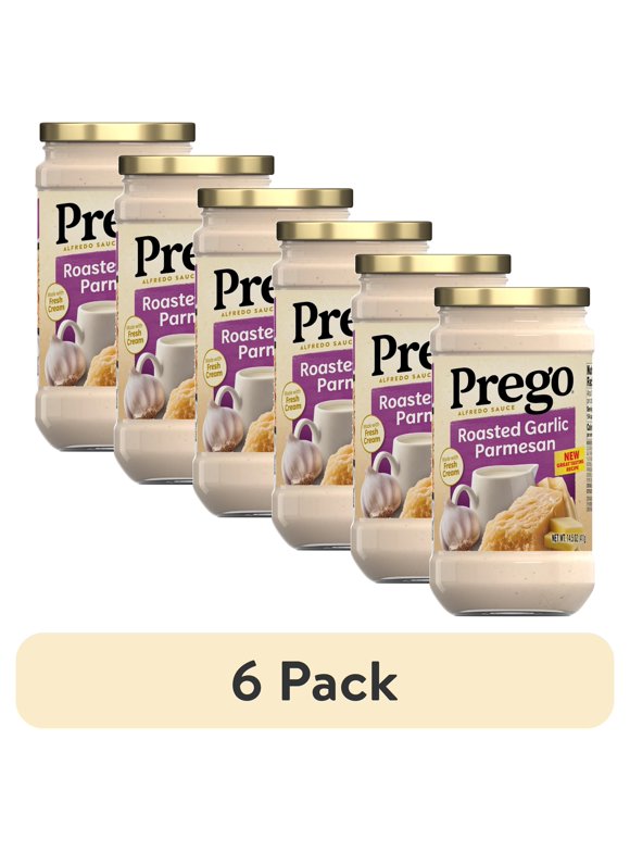 (6 pack) Prego Alfredo Pasta Sauce with Roasted Garlic and Parmesan Cheese, 14.5 oz Jar