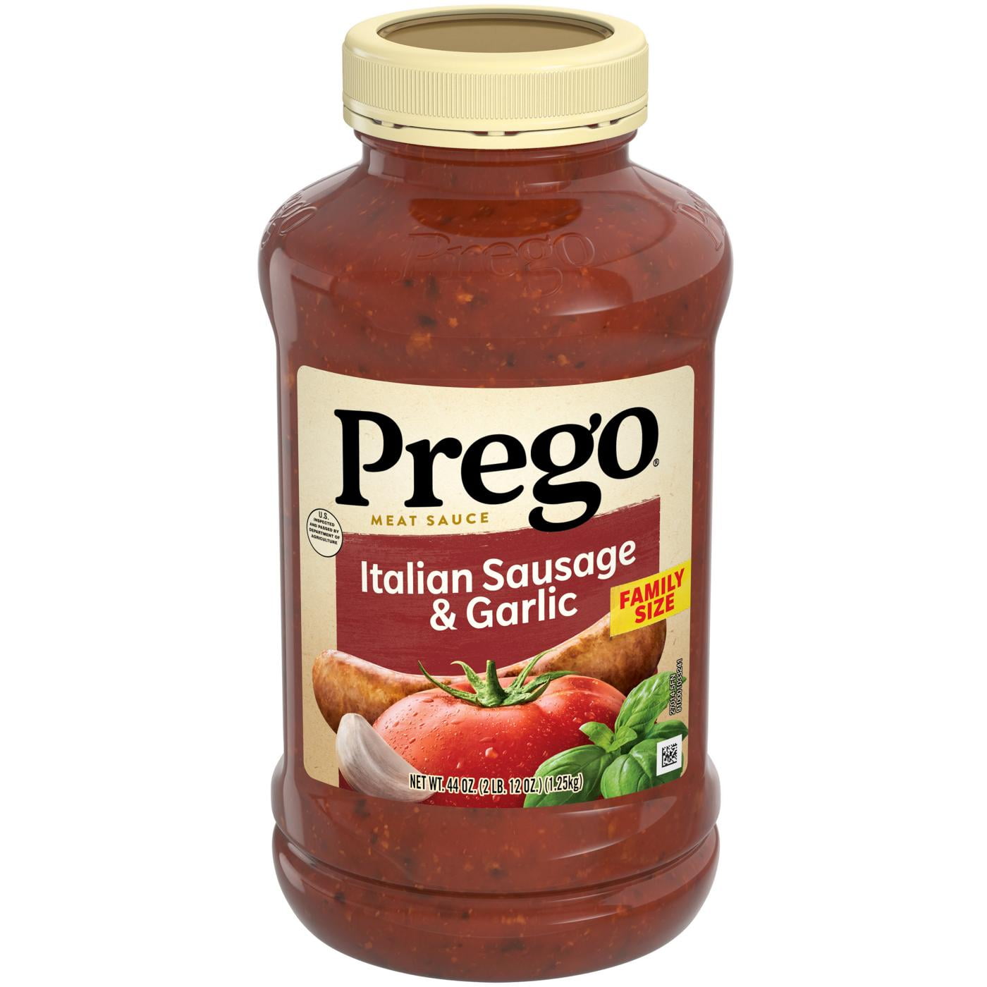 Prego Italian Sausage & Garlic Meat Sauce, 44 oz, Pack of 1, Spicy Italian Sausage, Garlic Flavor, Meat Sauce for Pasta, Hearty and Filling