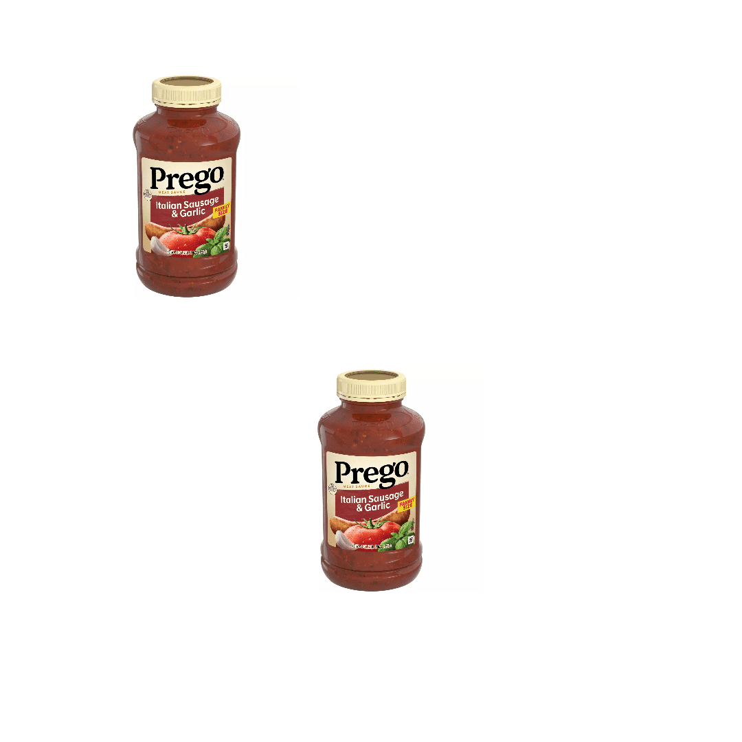 Prego Italian Sausage & Garlic Meat Sauce, 44 oz, Pack of 2, Spicy Italian Sausage, Garlic Flavor, Meat Sauce for Pasta, Hearty and Filling