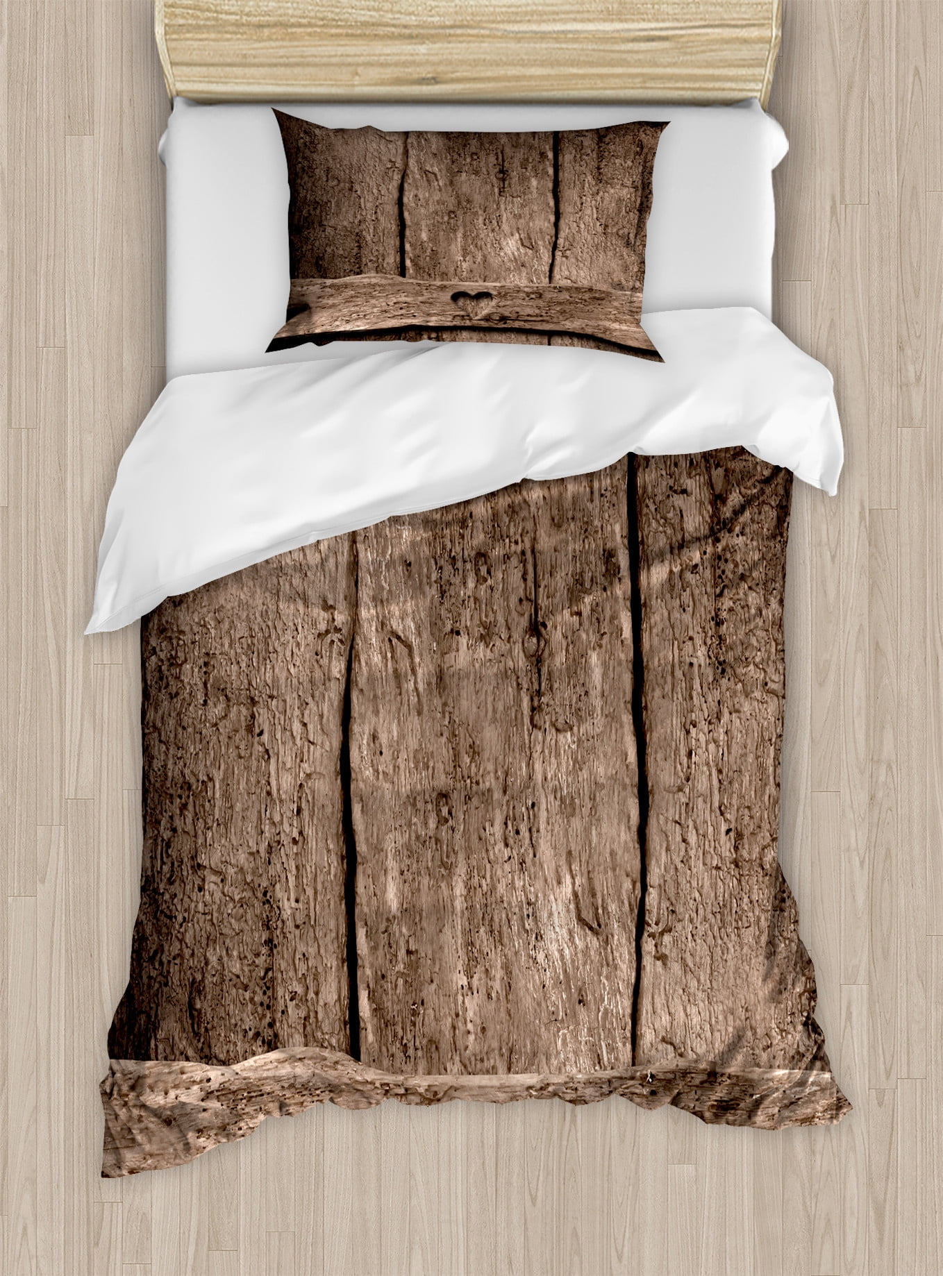 Twin Umber Rustic Wood Print Duvet Cover Set