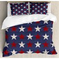 thumbnail image 1 of Prehistoric Country Duvet Cover Set, Symmetric Star United States Independence Freedom Theme, Decorative 3 Piece Bedding Set with 2 Pillow Shams, Queen Size, Dark Blue White and Ruby, by Ambesonne, 1 of 3