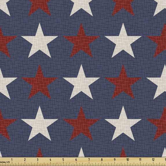 Ambesonne Prehistoric Country Fabric by the Yard Upholstery, US Freedom, 2 Yards, Dark Blue White and Ruby