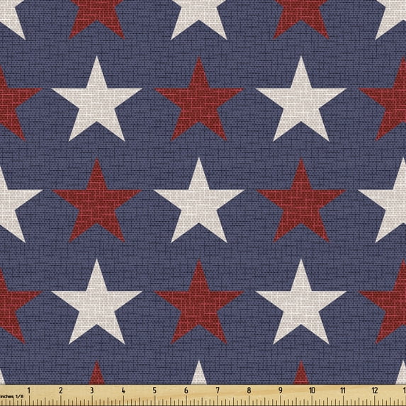Ambesonne Prehistoric Country Fabric by the Yard Upholstery, US Freedom, 5 Yards, Dark Blue White and Ruby