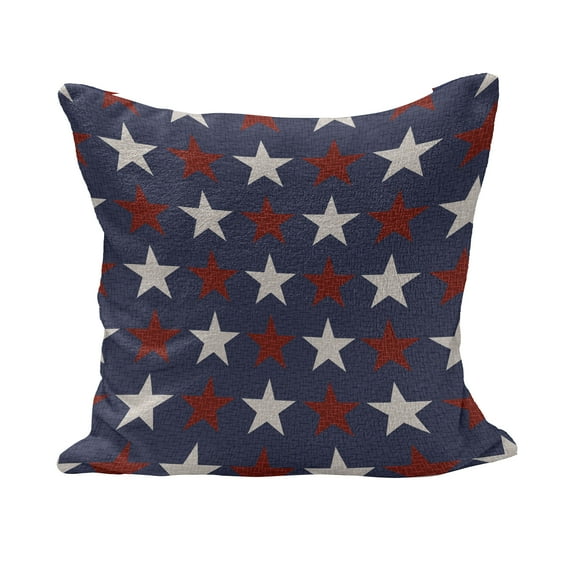 Prehistoric Country Fluffy Throw Pillow Cushion Cover, Symmetric Star United States Independence Freedom Theme, Decorative Square Accent Pillow Case, 18" x 18", Dark Blue White and Ruby, by Ambesonne