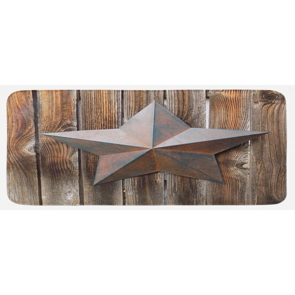 Prehistoric Country Kitchen Mat, Antique Rusty Star on the Weathered Wooden Planks Vintage Retro Image, Plush Decorative Kitchen Mat with Non Slip Backing, 47" X 19", Brown, by Ambesonne