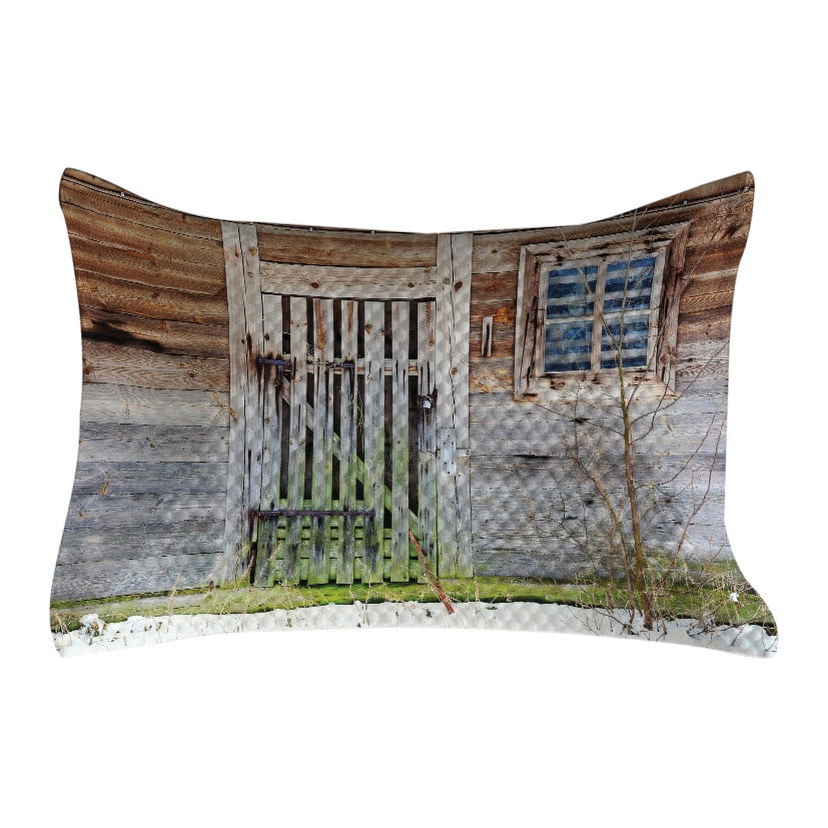 Prehistoric Country Quilted Pillowcover, Retro Neglected Old Farmhouse ...