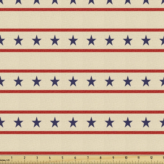 Ambesonne Prehistoric Country Fabric by the Yard Upholstery, Nostalgic USA, 1 Yard, Navy Blue Cream Red