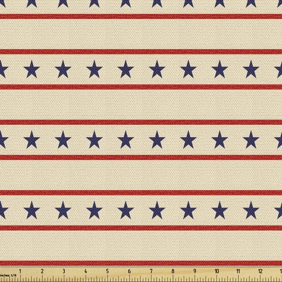 Ambesonne Prehistoric Country Fabric by the Yard Upholstery, Nostalgic USA, 10 Yards, Navy Blue Cream Red