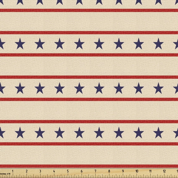 Ambesonne Prehistoric Country Fabric by the Yard Upholstery, Nostalgic USA, 5 Yards, Navy Blue Cream Red