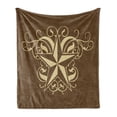 thumbnail image 1 of Prehistoric Country Soft Flannel Fleece Blanket, Baroque Style Star Floral Curves Swirls Victorian Classical Art, Cozy Plush for Indoor and Outdoor Use, 60" x 80", Brown Pale Yellow, by Ambesonne, 1 of 5