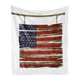 thumbnail image 1 of Prehistoric Country Soft Flannel Fleece Blanket, United States Flag Paint Wooden Planks 4th of July Design Illustration, Cozy Plush for Indoor and Outdoor Use, 60" x 80", Multicolor, by Ambesonne, 1 of 5