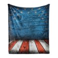 thumbnail image 1 of Prehistoric Country Soft Flannel Fleece Throw Blanket, Rustic Empty Wooden Pattern Interior American Flag Design, Cozy Plush for Indoor and Outdoor Use, 50" x 70", Pale Grey Blue Orange, by Ambesonne, 1 of 6