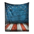 thumbnail image 1 of Prehistoric Country Soft Flannel Fleece Throw Blanket, Rustic Empty Wooden Pattern Interior American Flag Design, Cozy Plush for Indoor and Outdoor Use, 60" x 80", Pale Grey Blue Orange, by Ambesonne, 1 of 6