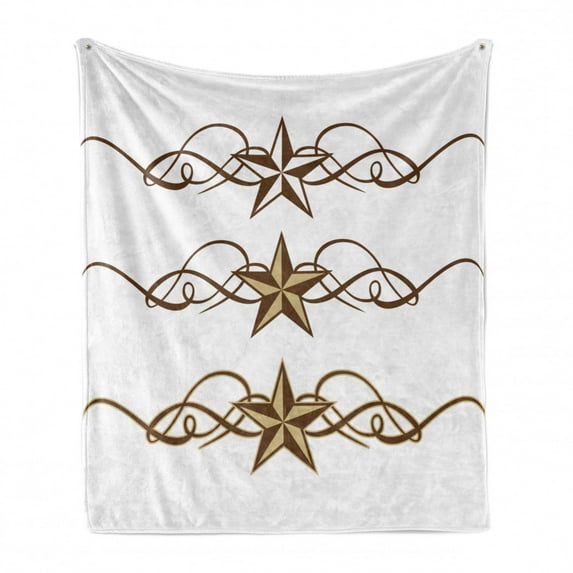 Prehistoric Country Soft Flannel Fleece Throw Blanket, Western Stars Scroll Design Ornate Swirls Antique Print, Cozy Plush for Indoor and Outdoor Use, 50" x 70", Brown Pale Coffee, by Ambesonne
