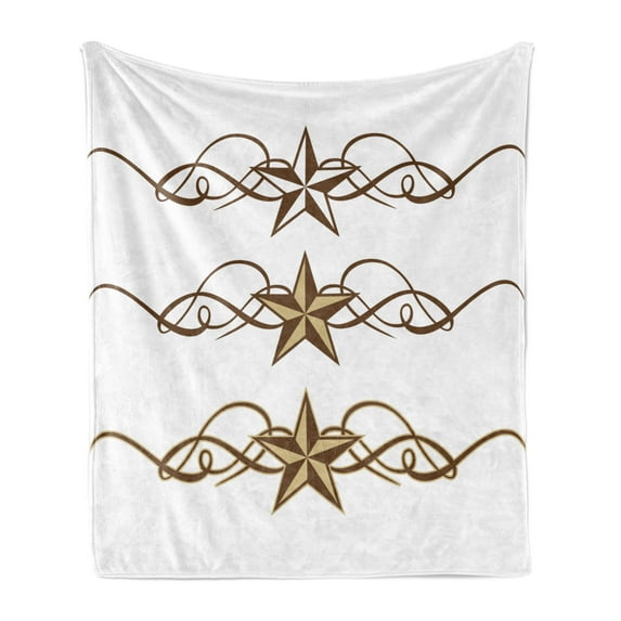 Prehistoric Country Soft Flannel Fleece Throw Blanket, Western Stars Scroll Design Ornate Swirls Antique Print, Cozy Plush for Indoor and Outdoor Use, 70" x 90", Brown Pale Coffee, by Ambesonne