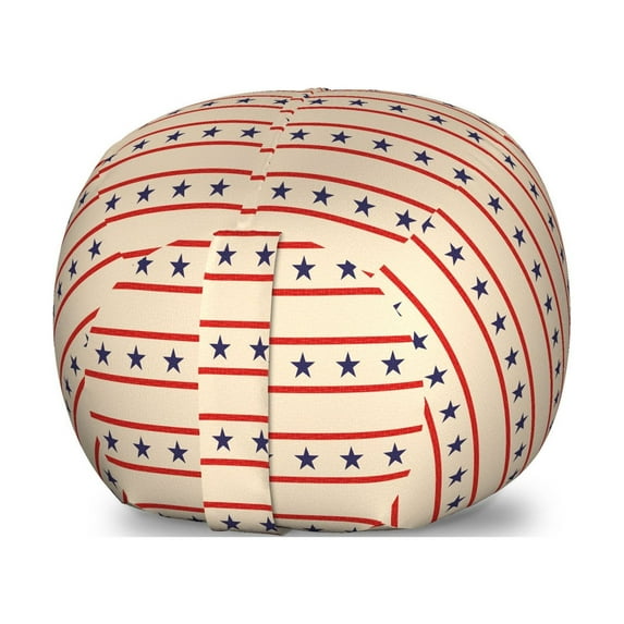 Prehistoric Country Storage Toy Bag Chair, Horizontal Borders Patriotic Stars Nostalgic Design Pattern, Stuffed Animal Organizer Washable Bag, Large Size, Navy Blue Cream Red, by Ambesonne