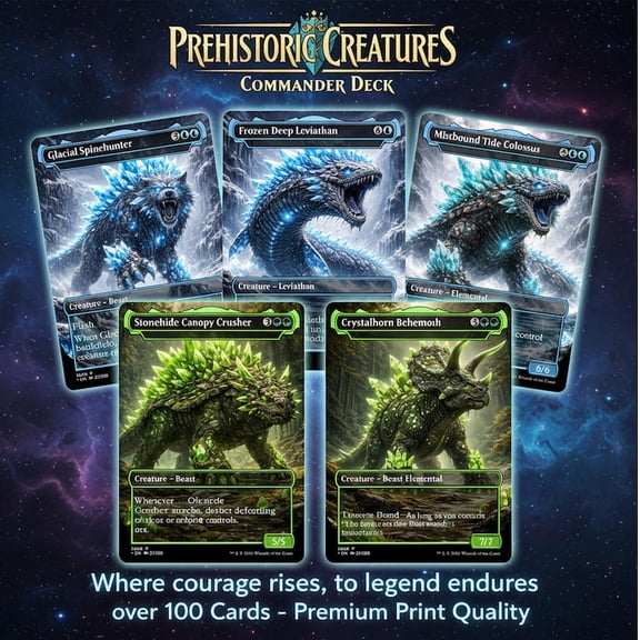 Prehistoric Creatures Commander Deck MTG Proxy, EDH 100 Cards, Dinosaur & Leviathan Monster Card Size 24''x36'' DragonDecks