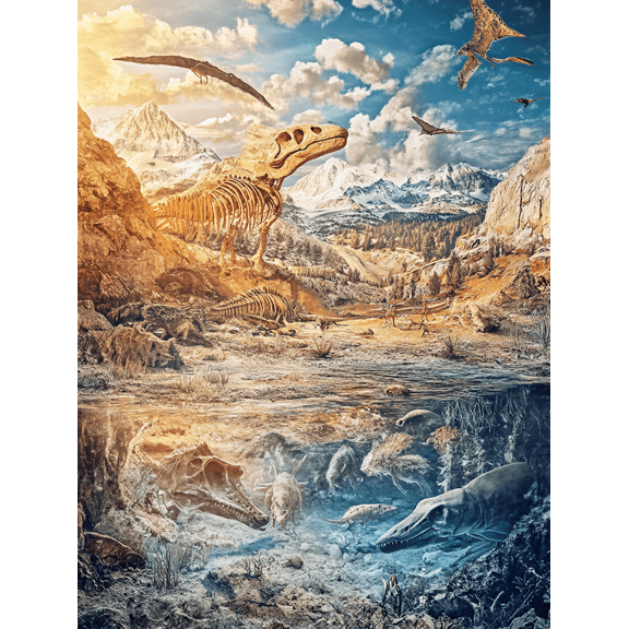 Prehistoric Dinosaur Skeleton Fossil Canvas Art PrintSuitable for Living Room Bedroom Office Study and Hallway Decoration.