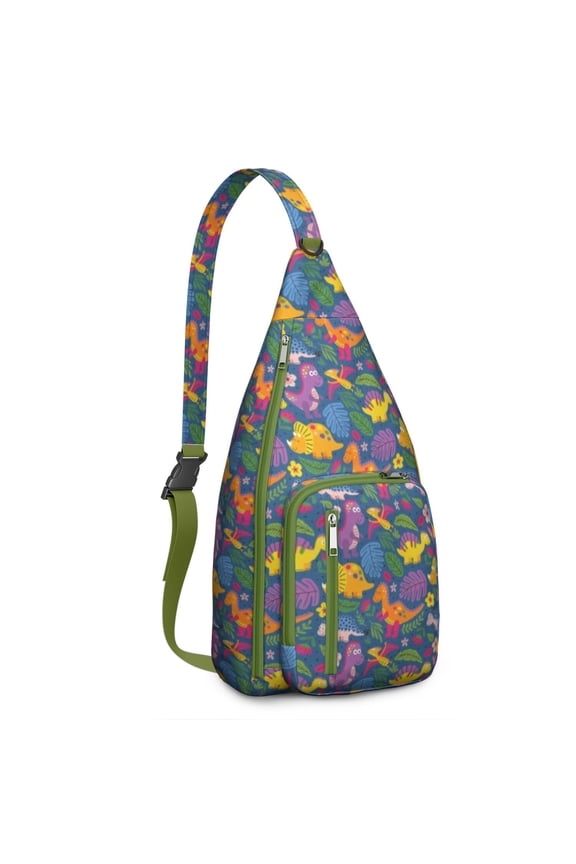 Prehistoric Dinosaur Sling Backpack - Fun Dino Lover Pattern Shoulder Bag, Multi-Functional Pack for Students