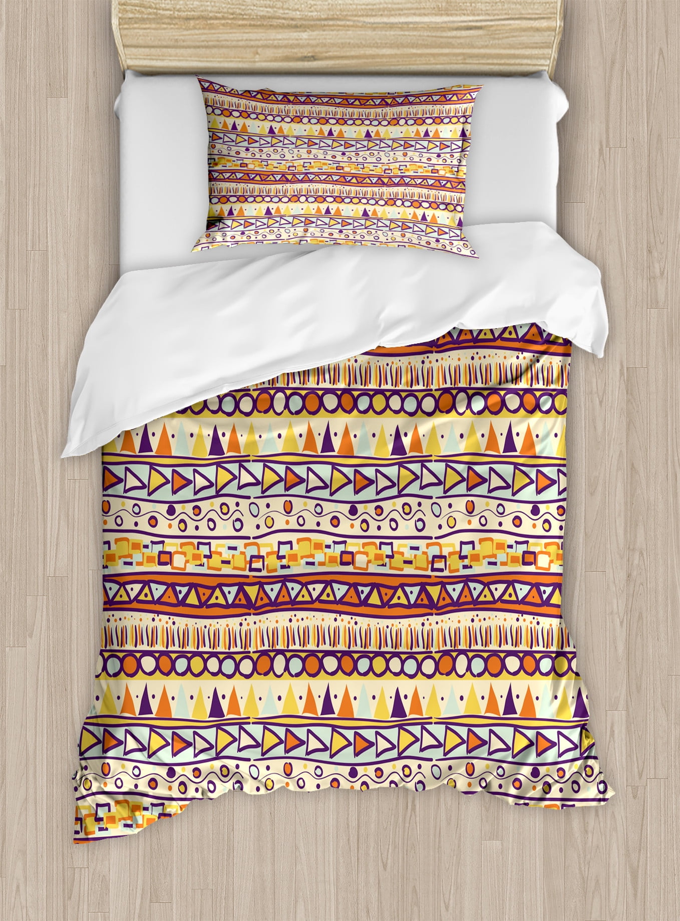 Twin Multicolor Geometric Tribal Duvet Cover Set