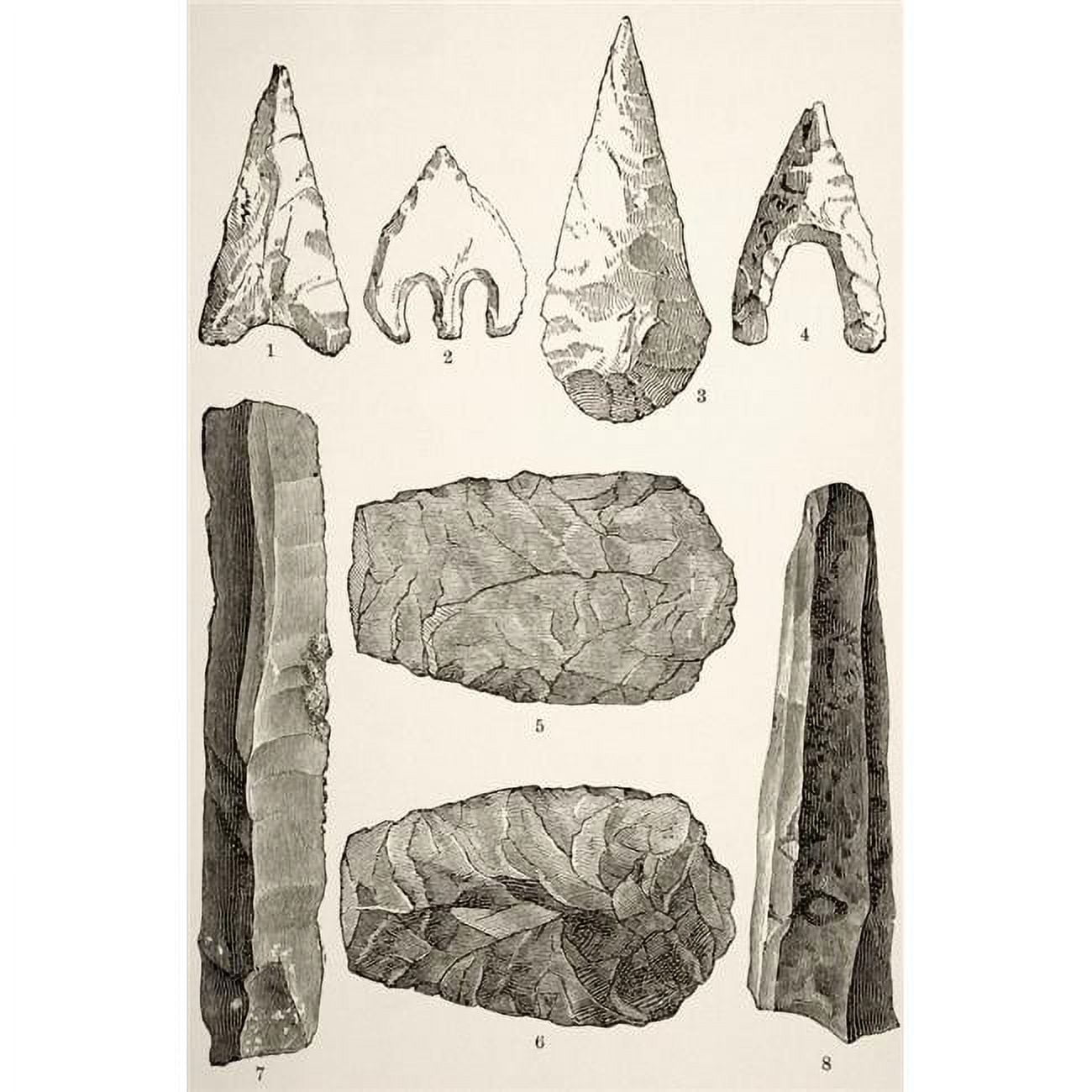 Prehistoric Flint Implements. 1,2,3 & 4 Flint Arrow Heads. 5 & 6 Flint