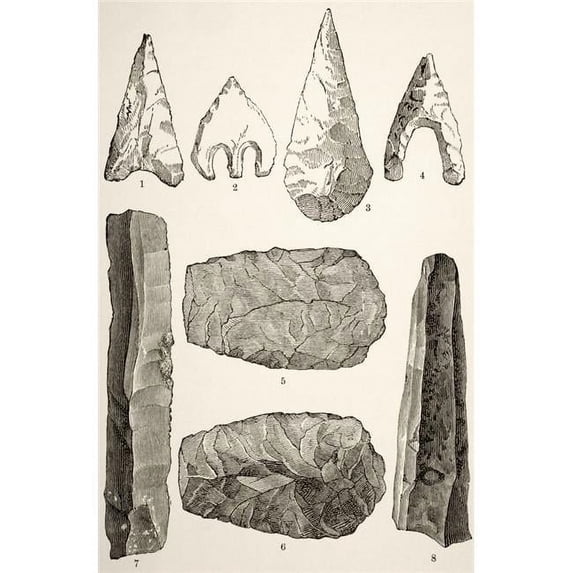 Prehistoric Flint Implements 1 2 3 And 4 Flint Arrow Heads 5 And 6 Flint Axes 7 Flint Knife 8 Flint Scraper Fro 11 x 18
