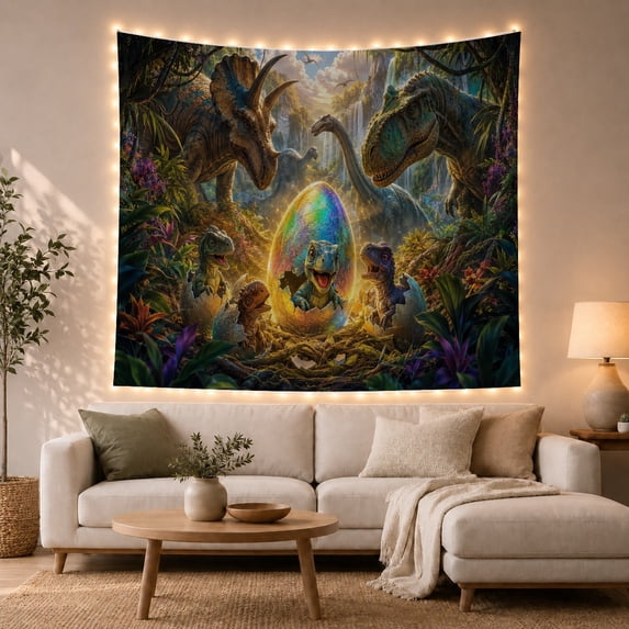 Prehistoric Jungle Dinosaur Tapestry