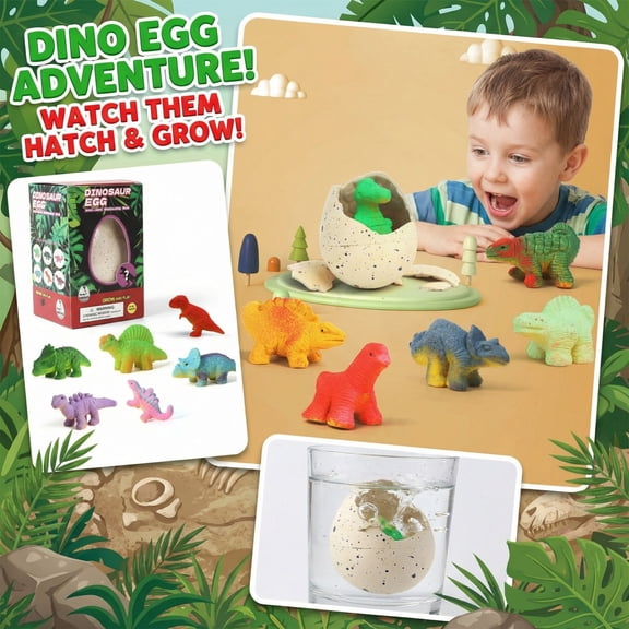 Prehistoric Novelty Egg, Fun Science Toys, Reptile Toys, Hatchling Toys, 6X4X3.5 in Random Cretaceous Themed Growing Dino, Choking Hazard, Not for Under 2