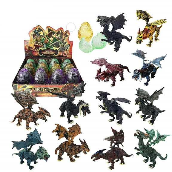 Prehistoric Past Dragon Figurine Puzzles in Hatching Jurrasic Eggs - 12 Eggs Per Pack - Multicolor