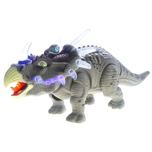 Prehistoric Past Walking Triceratops Dinosaur Toy With Lights And Sounds - Green Electronic Pet