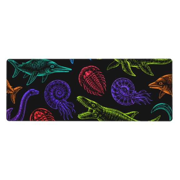 Prehistoric Sea Creatures Doodle Mouse Pad Extended Large Gaming Mousepad Non-Slip Rubber Big Keyboard Desk Mat 31.5 X 11.8 Inch
