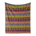 thumbnail image 1 of Prehistoric Soft Flannel Fleece Throw Blanket, Aztec Culture Pattern Borders Ornate Tribal Animal Print, Cozy Plush for Indoor and Outdoor Use, 50" x 60", Multicolor, by Ambesonne, 1 of 5