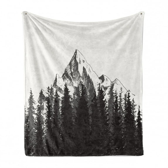 Prehistoric Soft Flannel Fleece Throw Blanket, Mountain Fir Forest and Arrow Folk Style Retro Print, Cozy Plush for Indoor and Outdoor Use, 50" x 60", Dimgrey, by Ambesonne