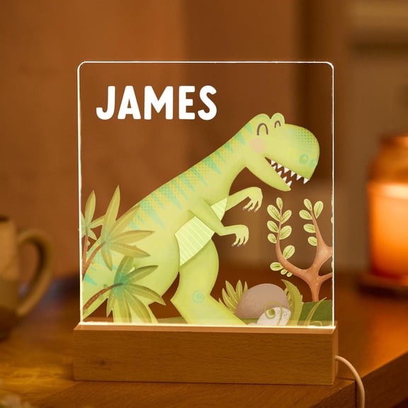 Prehistoric T-Rex Dinosaur Custom LED Lamp Acrylic Board Wooden Base Nursery Room Decor Family Birthday Gift Bedside Light