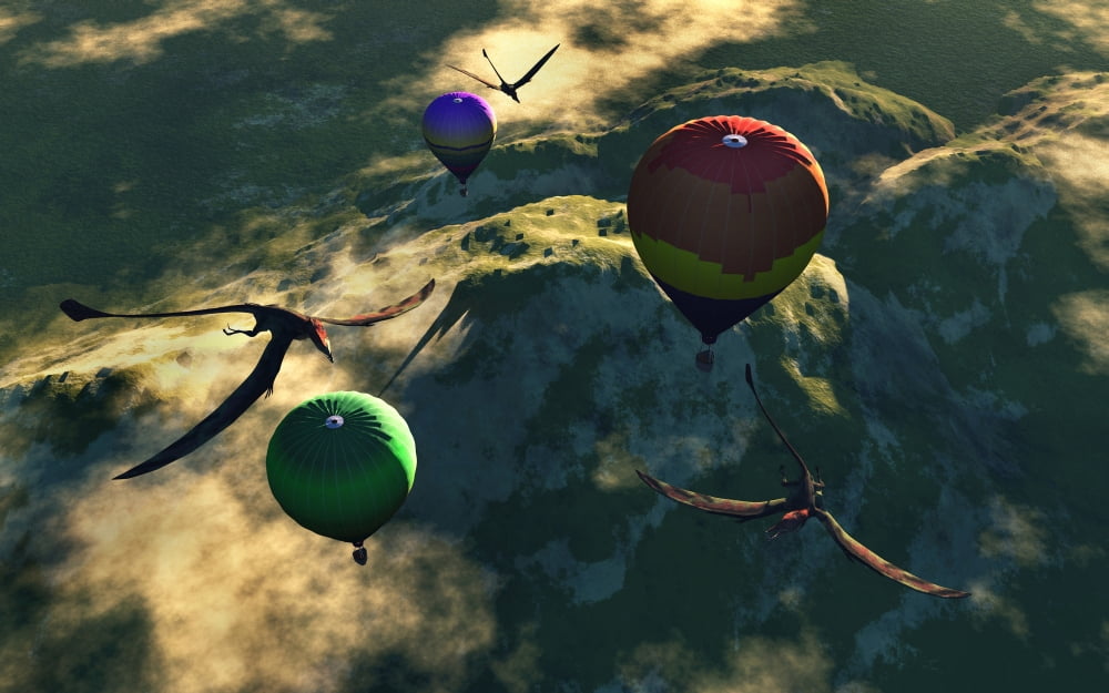 Prehistoric balloon rides take its passengers back to Triassic times Canvas Art - Mark StevensonStocktrek Images (36 x 23)