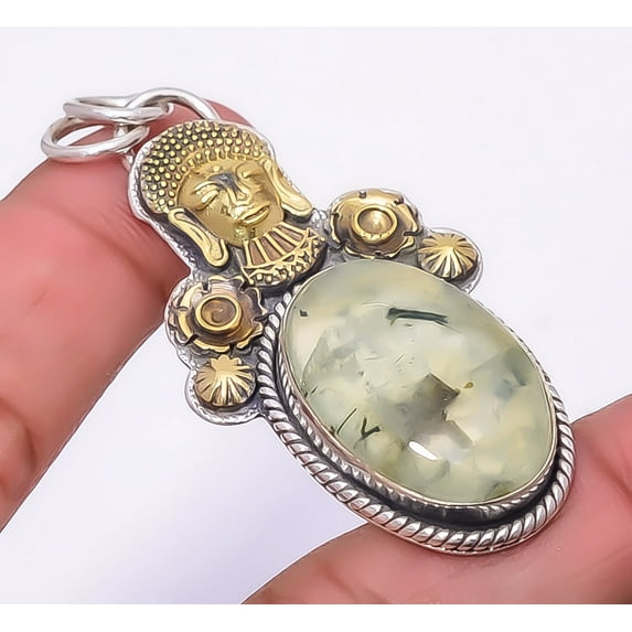 Prehnite 925 Sterling Silver Jewelry Egyptian Prince Pendant 2.15" P_9208_25_30, Beautiful Jewelry For Woman, New Year Sale, Valentin's Day Gift