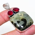 thumbnail image 1 of Natural Prehnite, Garnet Gemstone 925 Sterling Silver Gift Pendant 2.25", 1 of 1