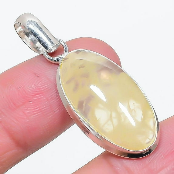 Prehnite Gemstone Pendant Handmade Ethnic Antique Design Jewelry 1.8" FP 6518
