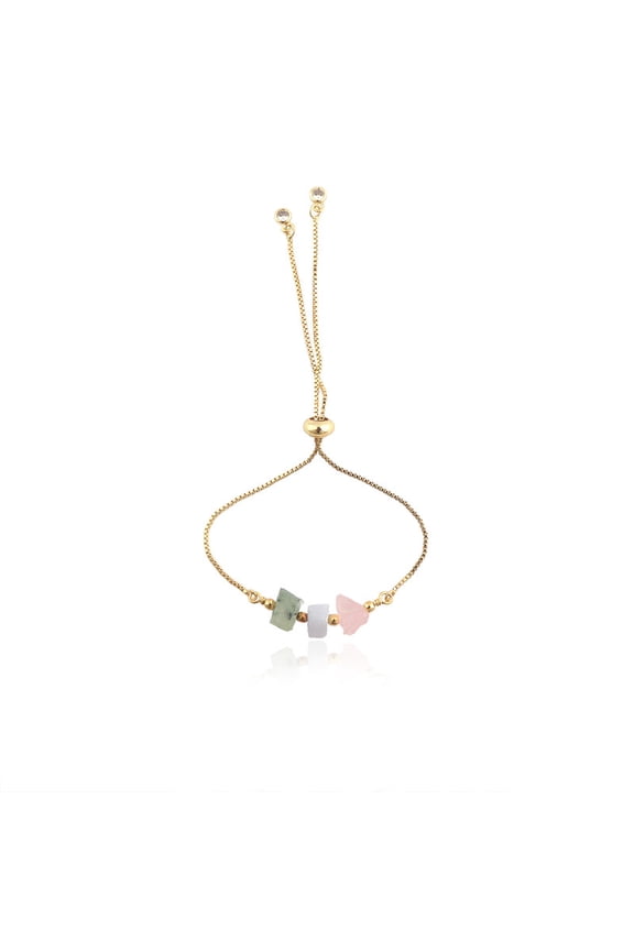 Prehnite, Moonstone & Rose Quartz Raw Gemstone Gold-plated Chain Adjustable Bracelet